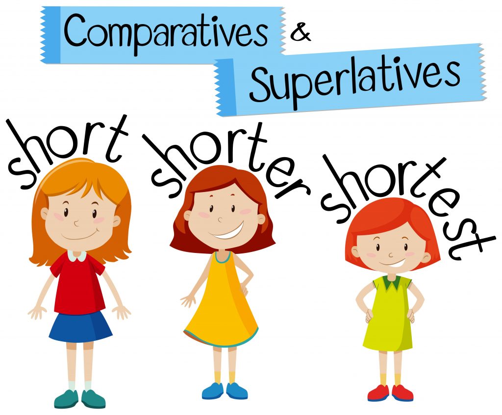Comparatives and superlatives for word short illustration